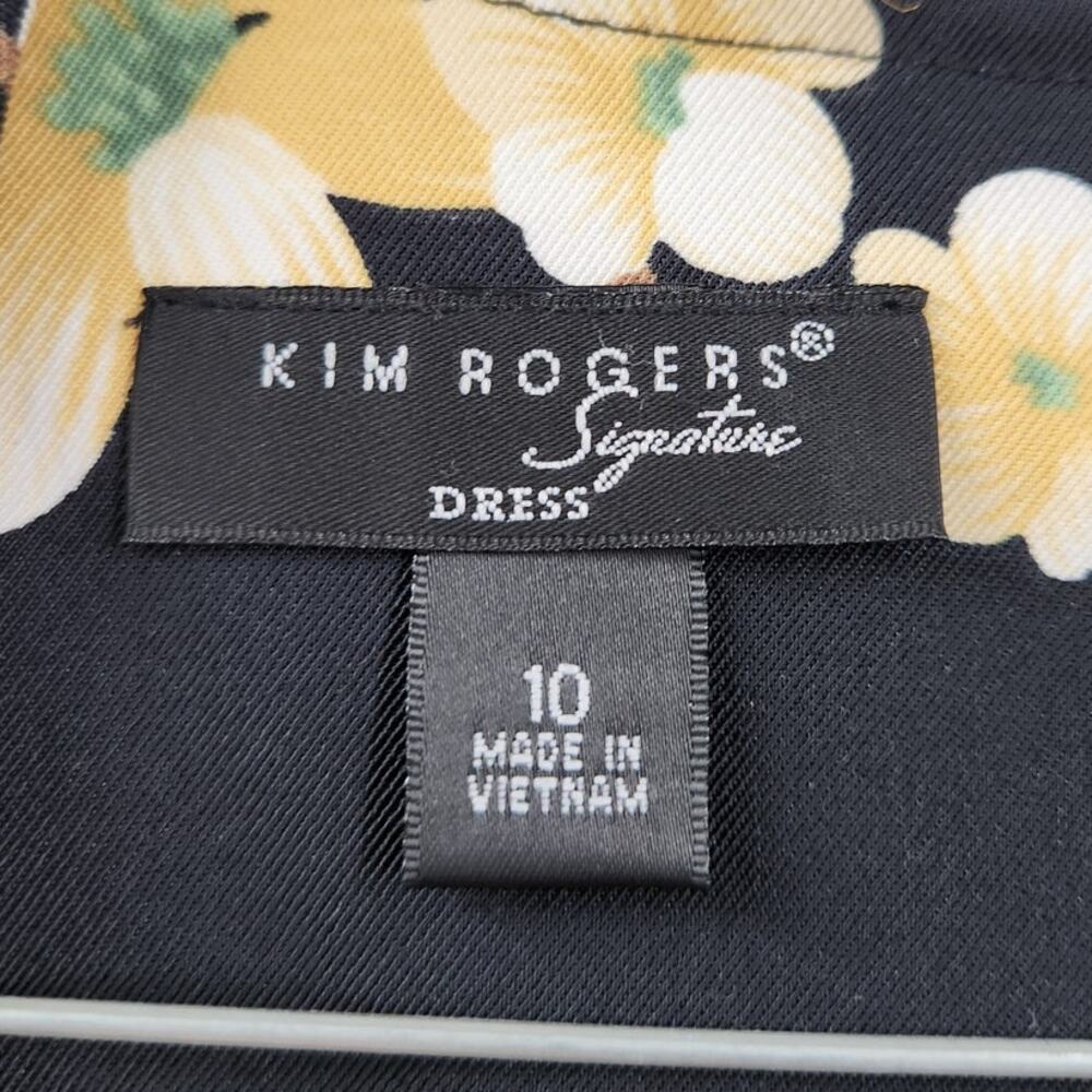 Kim Rogers Black Floral Cap Sleeve Dress Womens Size 10 - Picture 3 of 4